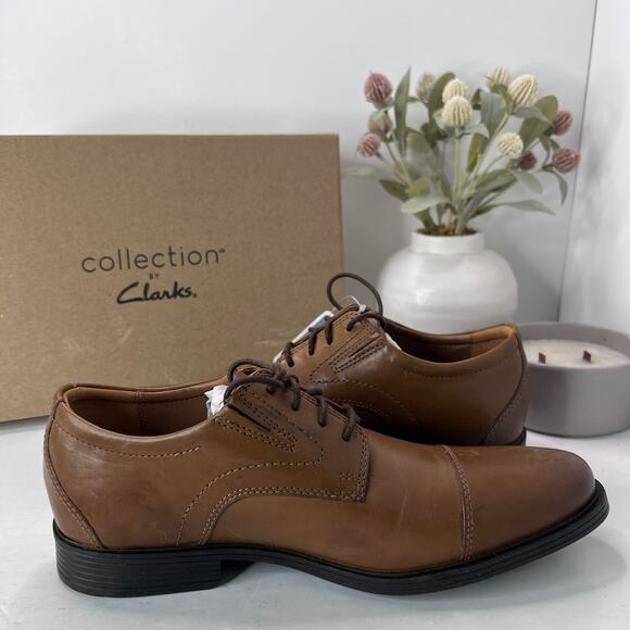 Clarks Whiddon Cap Toe Oxford Leather Shoes Dark Tan 52913 Men\'s US 8.5M NWD